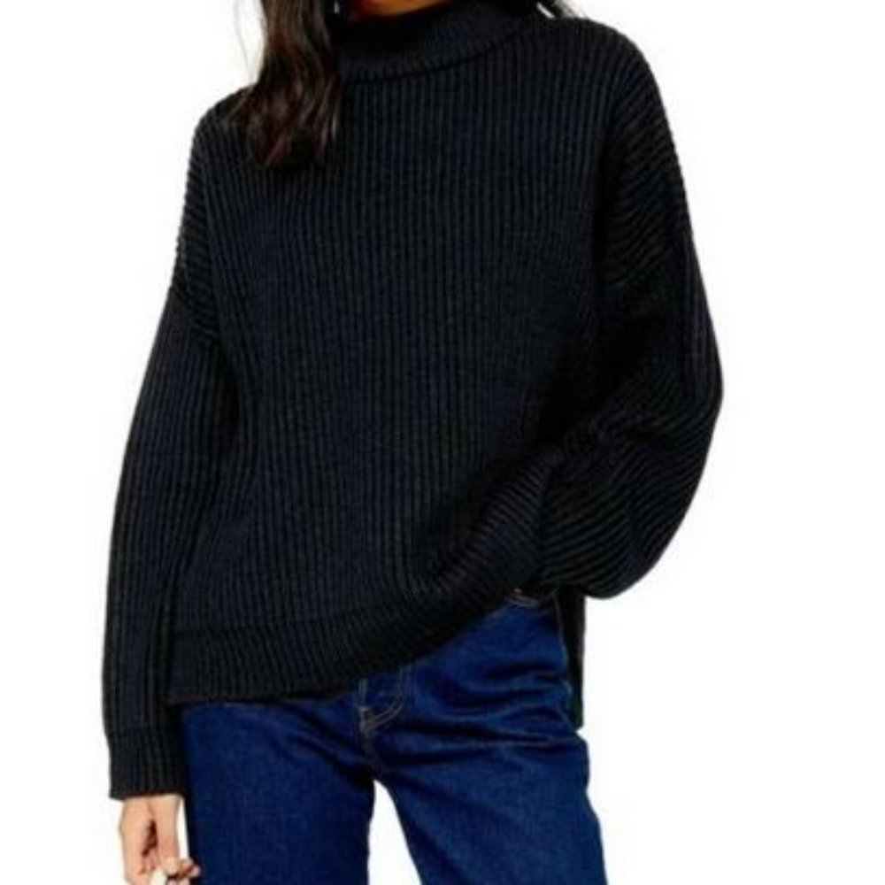 New Topshop Knitted Mock Neck Slouchy Sweater